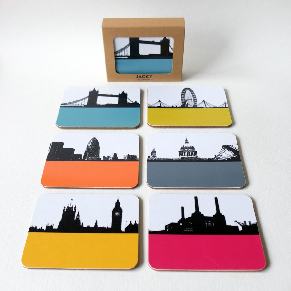 Contents of Box set of London Cityscape Table Mats & Coasters